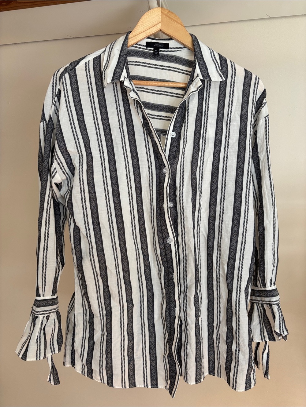 DREW Black & White Vertical Stripe Button-Down Shirt